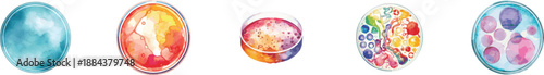 Watercolor set petri dish icon. Isolated on white background