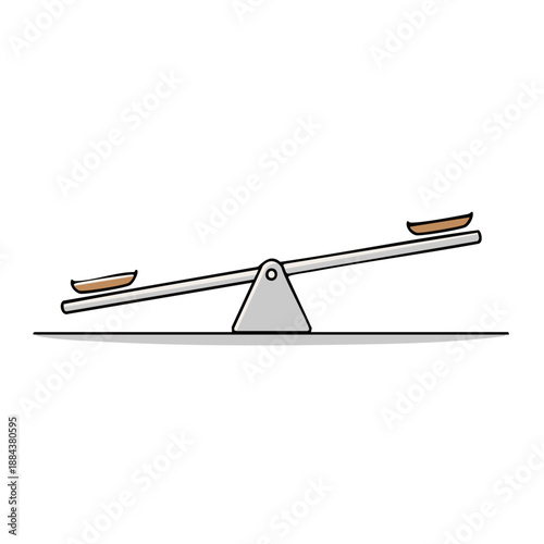 Simple balanced seesaw illustration in gray with small brown seats, metaphor for balance and equilibrium