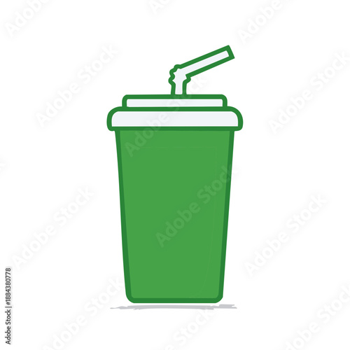 Green Drink in Plastic Cup with Straw Refreshing Beverage Vector Illustration