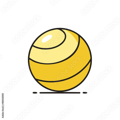 Yellow Fitness Ball Illustration for Exercise Core Strength Training and Balance Physical Therapy Ball Flat Vector Icon