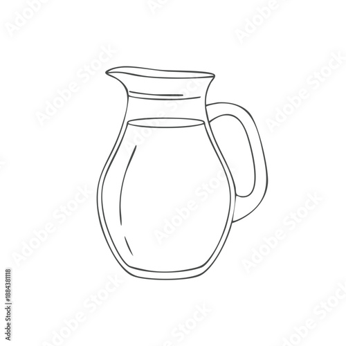 Hand-drawn glass pitcher filled with liquid illustration perfect for healthy drinks or dairy products