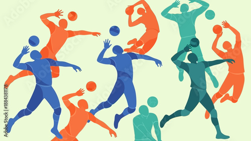 Vibrant Silhouettes of People Playing Basketball Together.