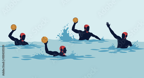 Water Polo Players Swimming and Playing in the Pool.