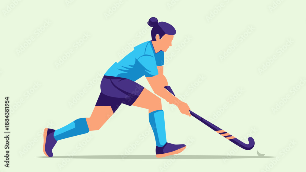 Fototapeta premium Female Field Hockey Player in Action with Stick and Ball.