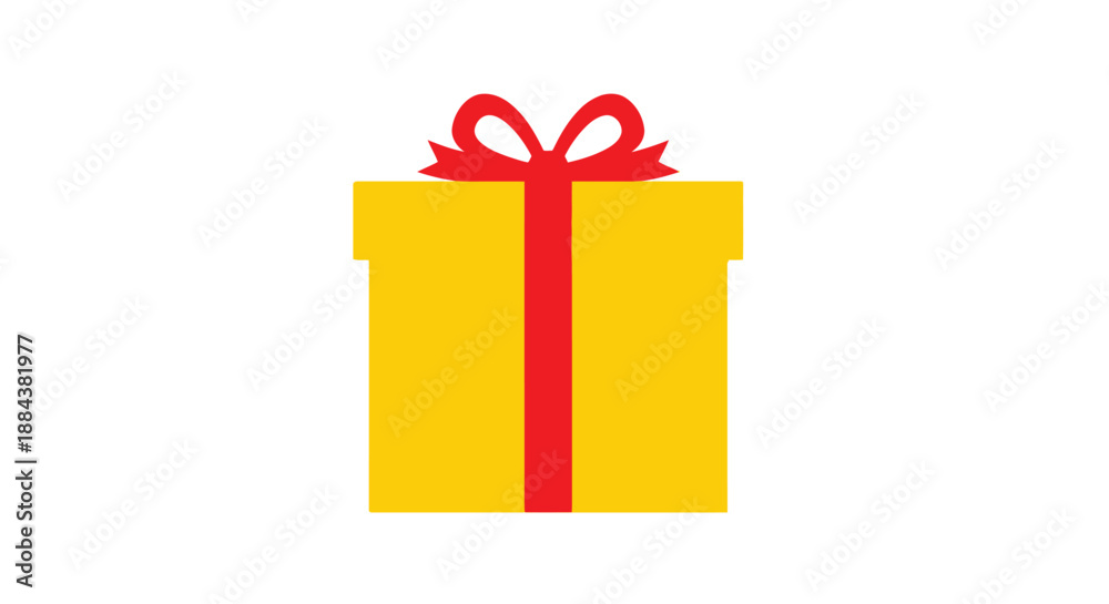 Fototapeta premium Bright yellow gift box with red ribbon, a symbol of celebration and surprise