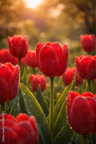 tulips in the garden, Fresh tulips blooming in spring garden