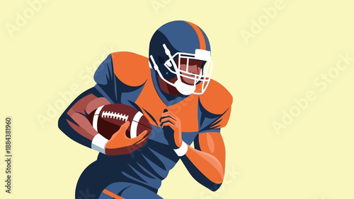 American Football Player Running with Ball in Action.