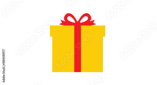 Bright yellow gift box with red ribbon, a symbol of celebration and surprise
