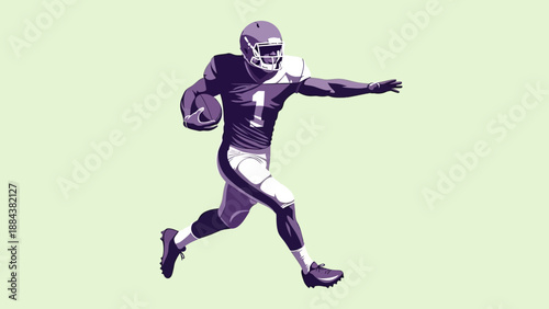 American Football Player Running with Ball in Action.
