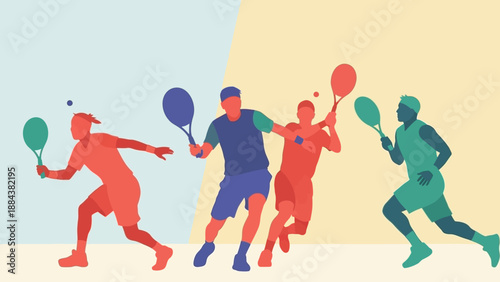 Group of people playing pickleball together in a dynamic scene.