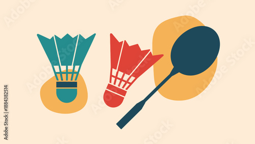 Colorful Badminton Shuttlecocks and Racket Illustration.