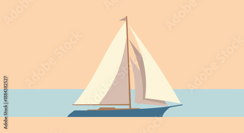 Sailboat on calm waters with white sails.