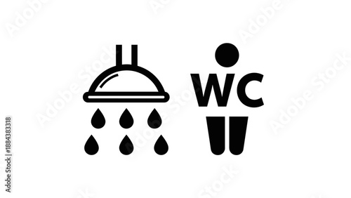 Restroom and shower icons.