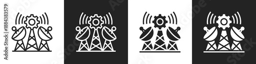 Telecommunications Line And Solid Icon In White And Black Background