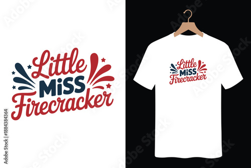 Vibrant Little Miss Firecracker graphic design on white t-shirt