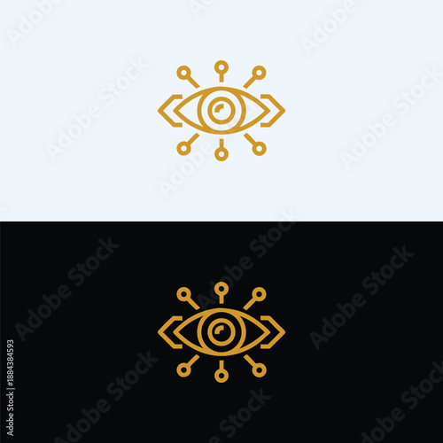 A sophisticated golden digital eye icon surrounded by interconnected nodes represents advanced technology, premium data insights, and intelligent systems.