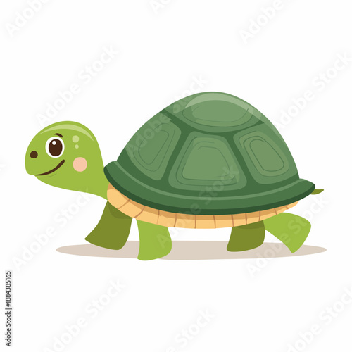 A cartoon turtle with a green shell and smiling face.
