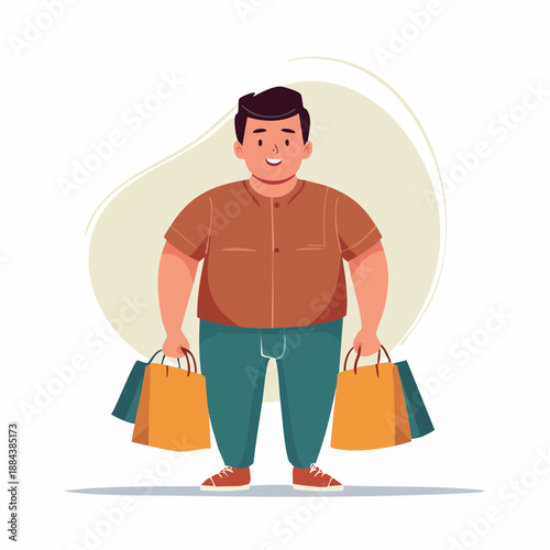 Man Holding Shopping Bags Standing Smiling.