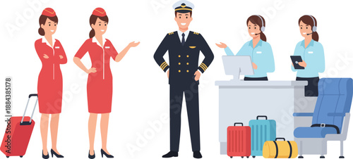 Diverse Aviation Professionals and Travelers at Airport Checkin.