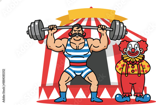 Strongman Clown Cartoon Character Illustration.