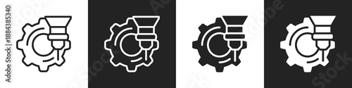 Milling Machine Line And Solid Icon In White And Black Background