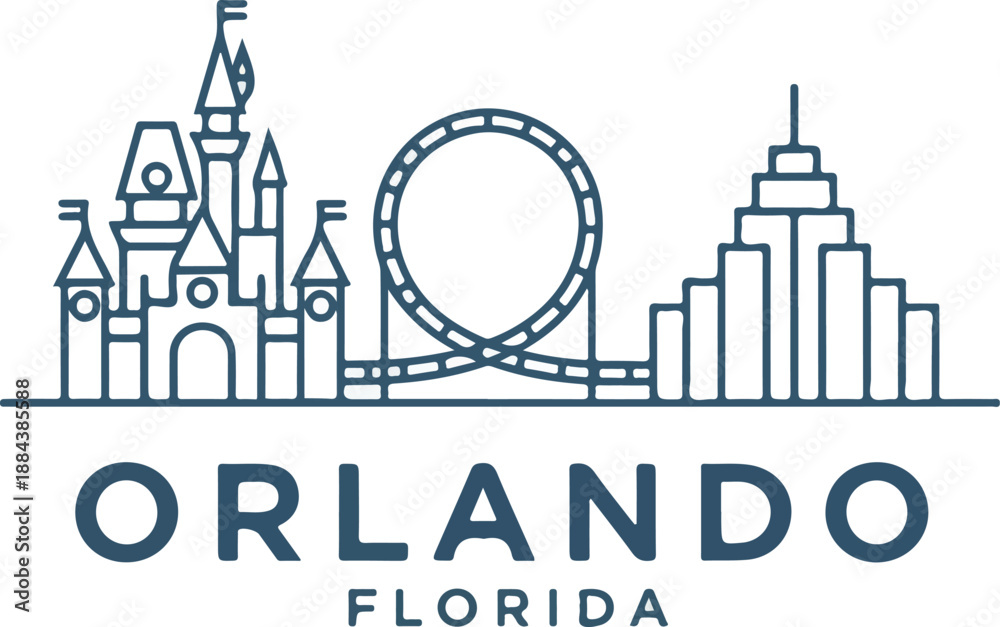 Fototapeta premium Orlando Florida Skyline with Castle and Roller Coaster.