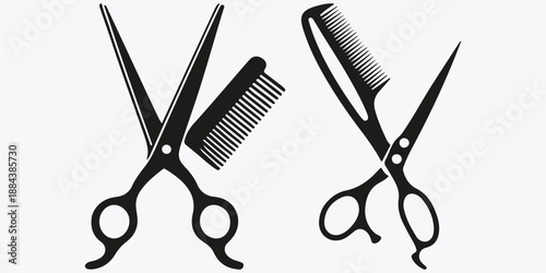 Haircut logo with comb and scissors sketch illustration vector set