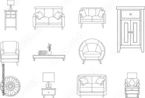 An assortment of meticulously illustrated furniture pieces. It invites you to explore the world of interior design, a treasure trove of design inspiration and decor ideas. 