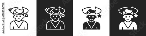 Dizziness Line And Solid Icon In White And Black Background