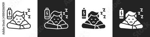 Fatigue Line And Solid Icon In White And Black Background