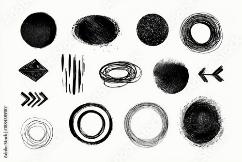 Black hand-drawn abstract shapes and designs