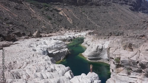 Aerial View of a Canyon on Socotra Island, Yemen, Highlighting Unique Rock Formations and Turquoise Waters - Extra