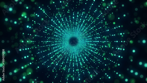 Cyber futuristic speed tunnel. Sci-fi wormhole. Abstract 3D wireframe portal with connections lines and dots. Data flow. Technology grid funnel. 3d rendering.
