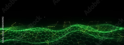Colors hexagon wave with motion dots and lines. Abstract digital background. Concept connection big data. Futuristic technology backdrop. 3D rendering.