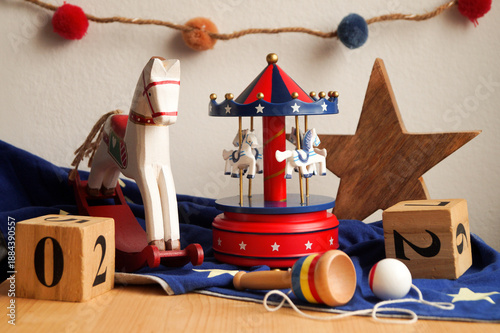 Foto Carousel, merry-go-round, rocking horse, vintage toys