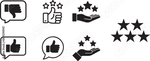 Thumbs Up Rating and Star Review Icons Vector Set