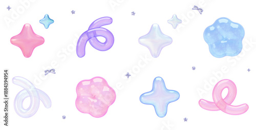 ゆめかわいい透明ぷるぷるシェイプ素材 3Dイラストセット