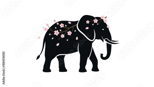 Black Elephant with Pink Flowers Decoration.