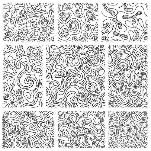 Abstract organic lines and dots create a dynamic, flowing pattern.