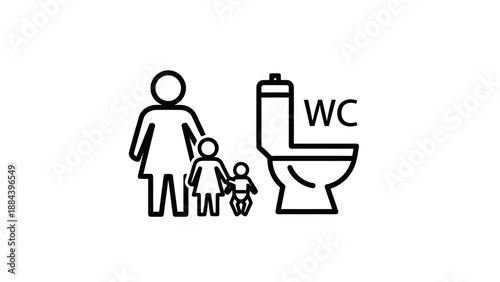 Family with children at public toilet.