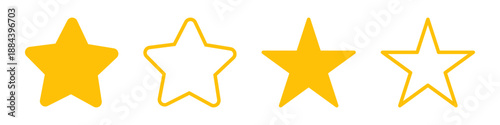 A collection of yellow star icons in solid and outlined styles for rating and review systems