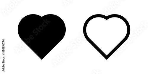 Black solid and outline heart icon pair symbolizing love, like, and favorite action