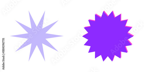 Abstract illustration featuring two distinct starburst shapes in varying shades of purple