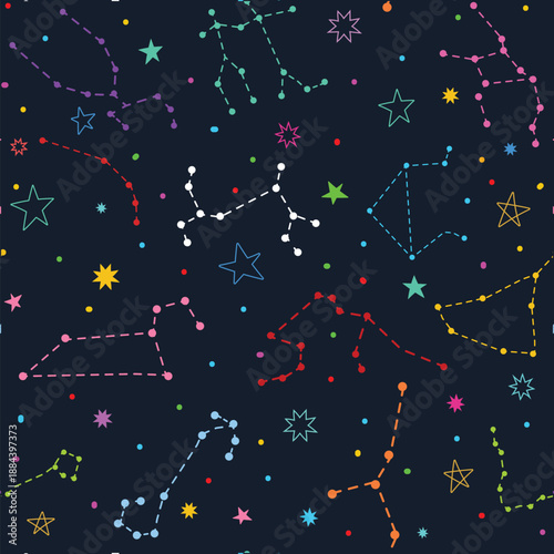 Zodiac constellations seamless astrology pattern cosmic sky illustration vector