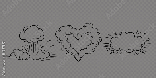 Comic doodle superhero heart cloud and explosion effect pack