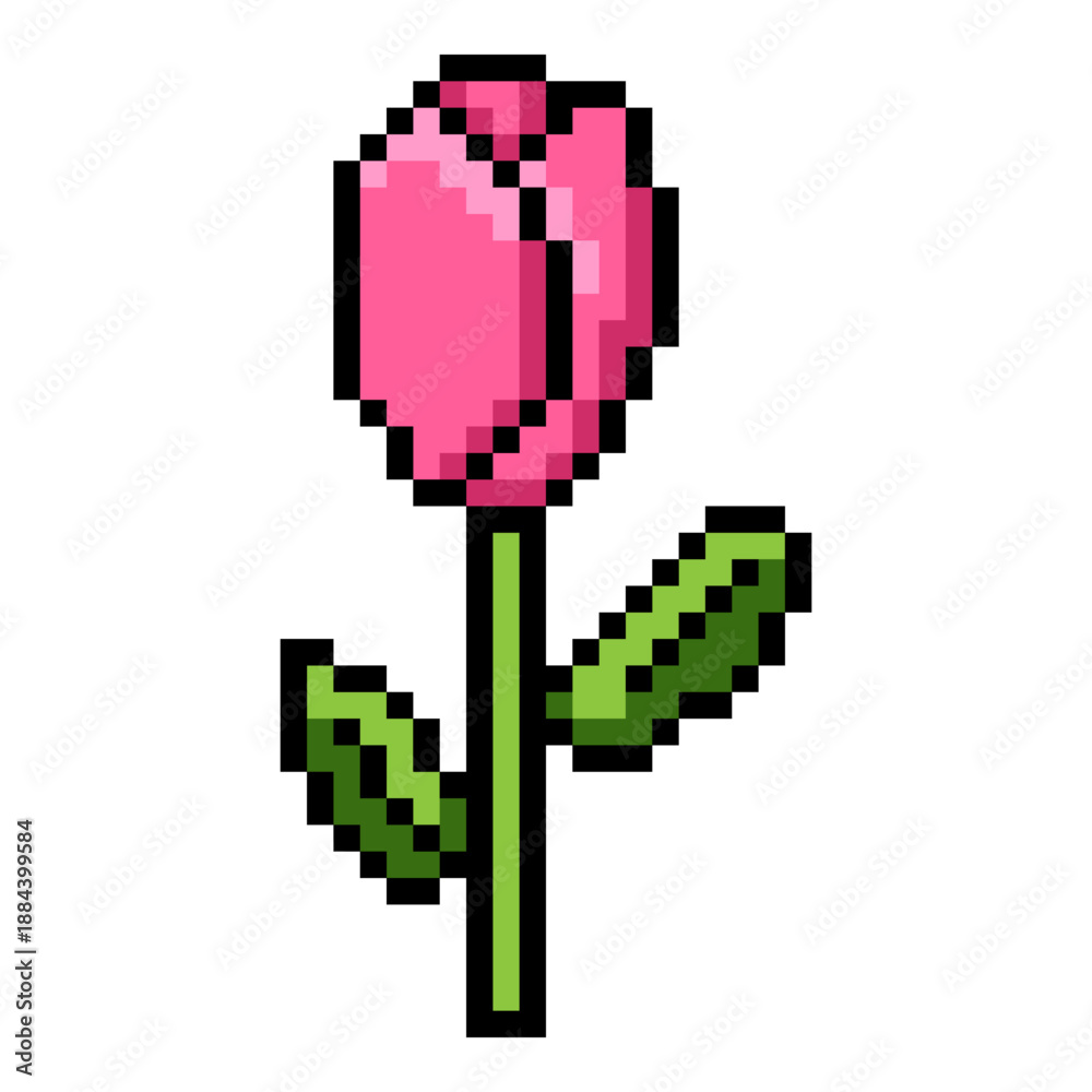 Obraz premium Vector Pixel Art Icon of Pink Tulip
