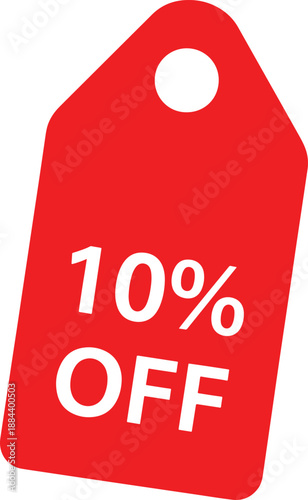 10 Percent Off Red Sale Tag Icon for Discount and Retail Promotion
