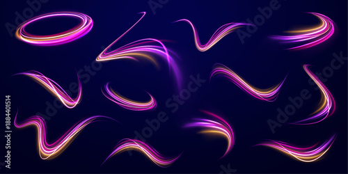 Neon light wave motion showing fast data streaming flow. Glowing blue speed lines form an abstract futuristic background. Ideal for modern technology and innovation visuals.