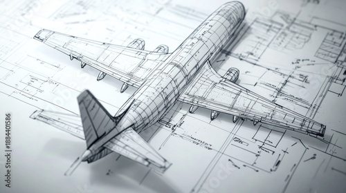 A detailed blueprint of an airplane, showcasing engineering design and technical illustration.