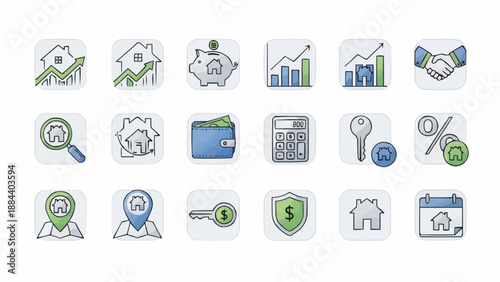 Real Estate Business Icons Set Financial Growth Investment.